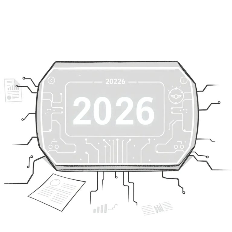 A futuristic, transparent AI control panel with glowing, interconnected circuits and a digital clock counting down to the year 2026, surrounded by a dynamic, ever-changing landscape of regulatory documents and business charts.