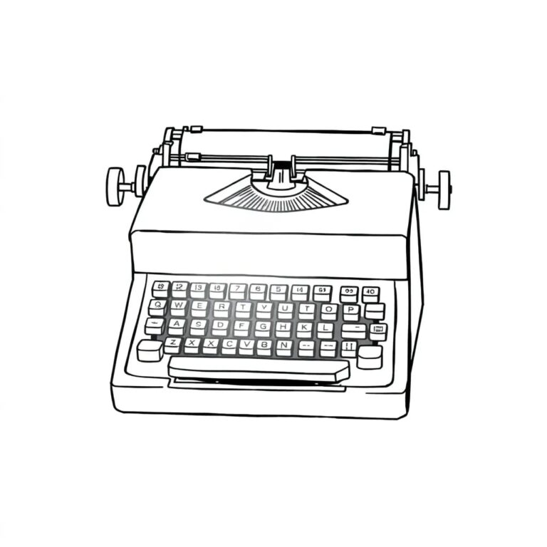 A vintage typewriter with a glowing, holographic keyboard