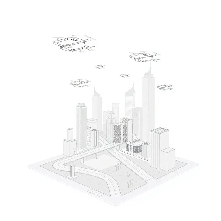 A sprawling, ever-changing digital cityscape hologram with AI-driven drones repairing and optimizing the infrastructure in real-time