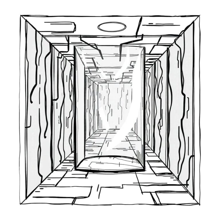 A glass labyrinth filled with shimmering, ever-changing digital code