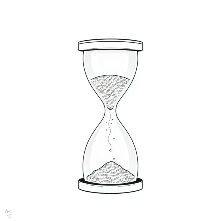 A digital hourglass with flowing lines of code instead of sand