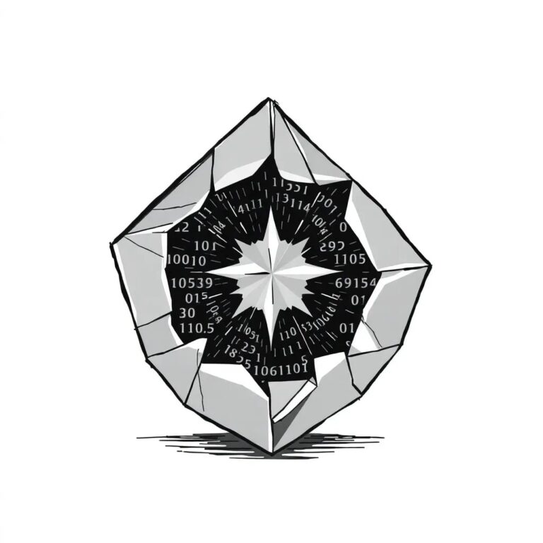 A shattered glass prism reflecting a kaleidoscope of digital code patterns