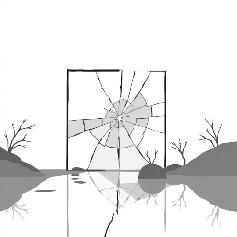 A shattered digital mirror reflecting a fragmented, ever-shifting landscape