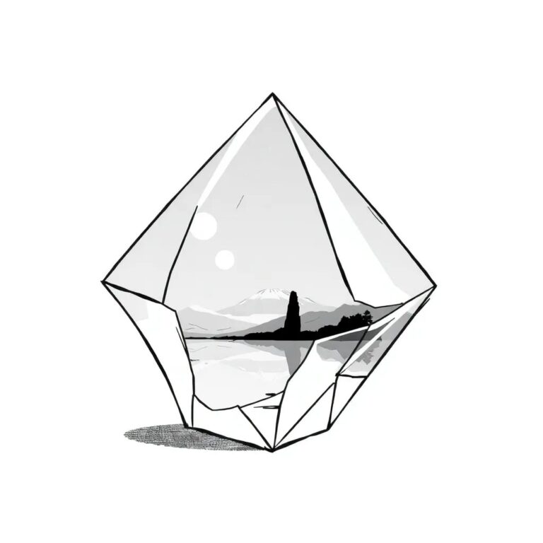 A shattered glass prism reflecting a digital landscape