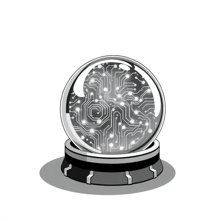 A futuristic, transparent globe filled with swirling, luminescent algorithms, encased in a sleek, metallic frame resembling a digital circuit board.