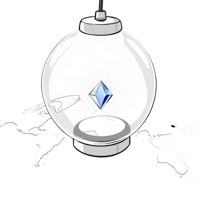 A futuristic, transparent AI neural network model encased in a glass orb, with a small, glowing, ethically-sourced gemstone at its core, suspended above a detailed, interactive 3D map of the world, highlighting areas of positive social and environmental impact.