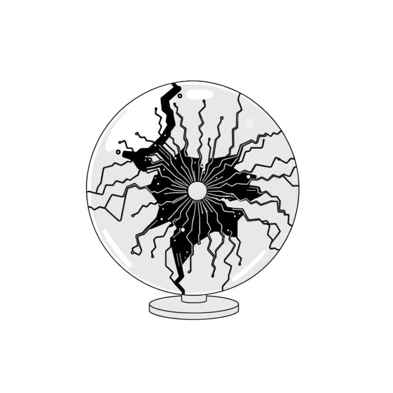 A shattered digital globe with a circuit board spiderweb
