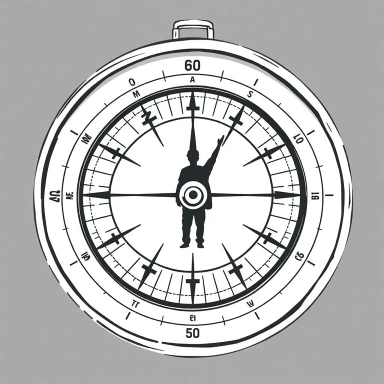A vintage compass with a digital display and a human silhouette as the needle