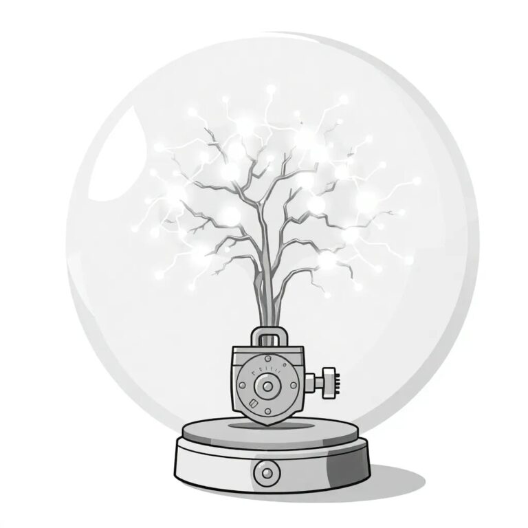 A transparent, interconnected web of glowing neural networks, suspended within a crystal globe, with a delicate, intricate lock mechanism at its base.