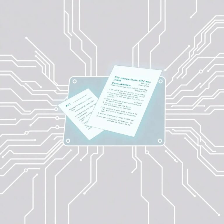A futuristic, transparent AI circuit board with embedded, glowing legal documents that shift from digital code to printed text as they move through the circuit.