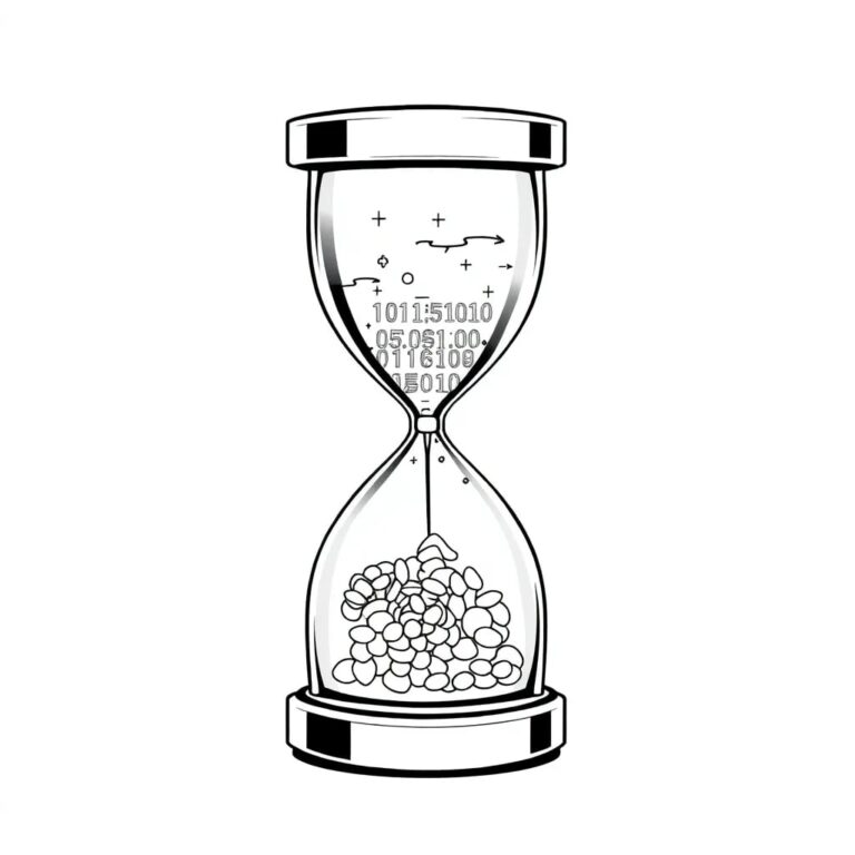 A meticulously crafted, transparent hourglass filled with a blend of digital binary code and traditional currency, encased in a sleek, modern frame with compliance regulations etched into the glass.