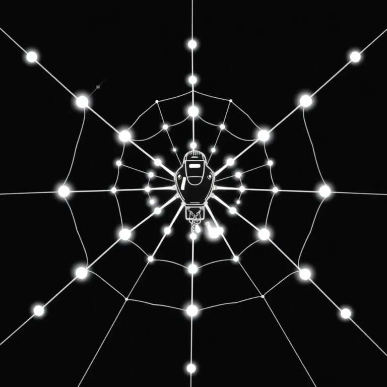 A high-tech, holographic spiderweb with glowing AI nodes and tiny, illuminated driver's license icons trapped within