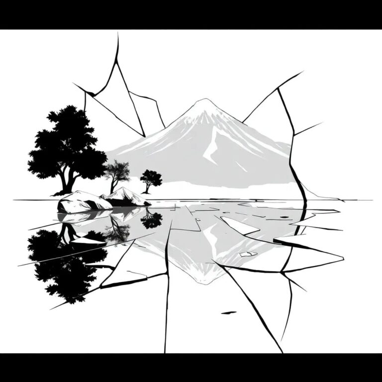 A shattered mirror reflecting a digital landscape