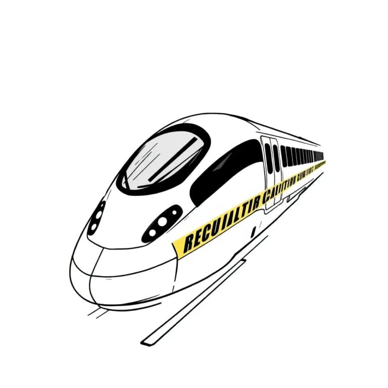 A high-speed bullet train with one side sleek and futuristic, the other side encased in regulatory caution tape