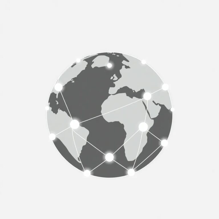 A holographic globe with interconnected nodes of light pulsating in sync, representing the decentralized and collaborative nature of distributed A.I. governance.