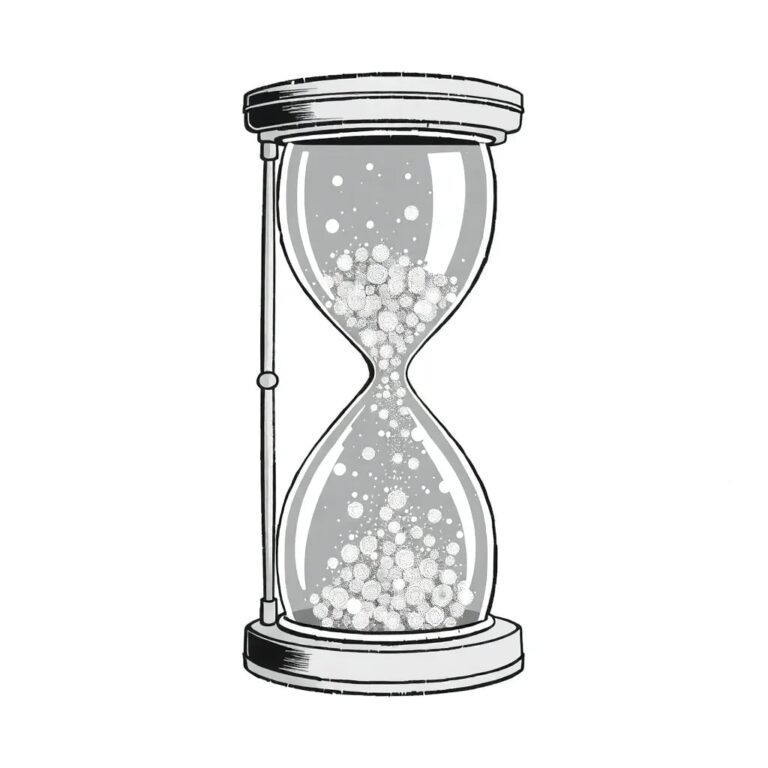 A vintage hourglass filled with shimmering, iridescent AI circuit particles