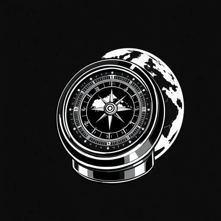 A futuristic, intricately designed AI-controlled compass with a digital display that dynamically adjusts to show the path of ethical AI governance, surrounded by a holographic globe highlighting Singapore.