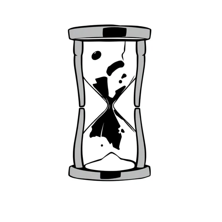 A shattered digital hourglass with state maps flowing through it