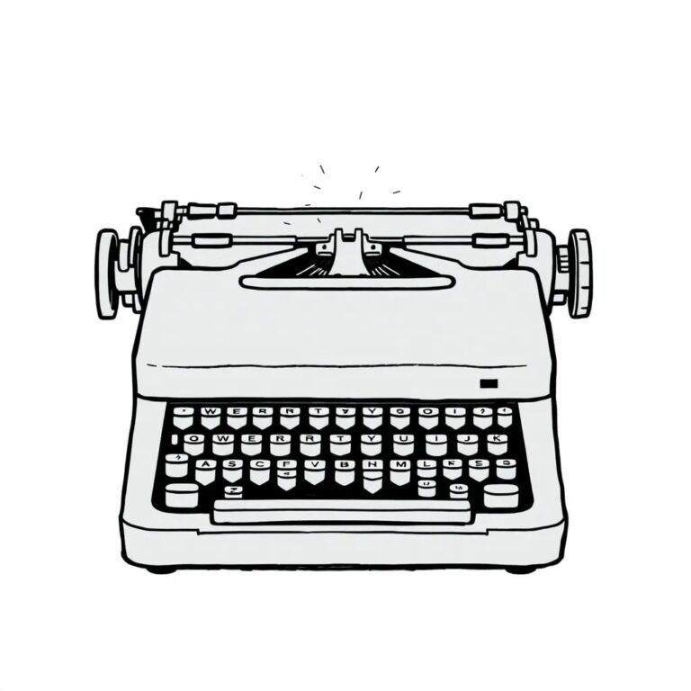 A vintage typewriter with keys that glow and flicker like neural networks, displaying fragments of AI-generated text