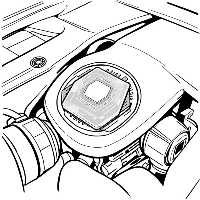 A futuristic, transparent AI chip embedded in a sleek, racing car engine