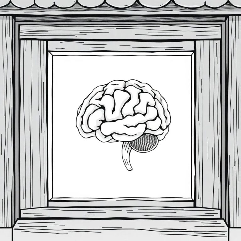 A futuristic, transparent AI brain encased in a traditional Korean hanok window frame