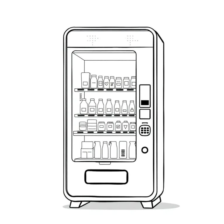 A futuristic, transparent AI-driven vending machine that dispenses personalized products based on real-time consumer data analysis.