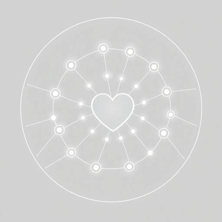 A glowing, intricately woven digital tapestry displaying interconnected nodes of light, each node representing a different ethical guideline, with a central, pulsating heart symbolizing the AI's core, all encased in a transparent, futuristic frame.