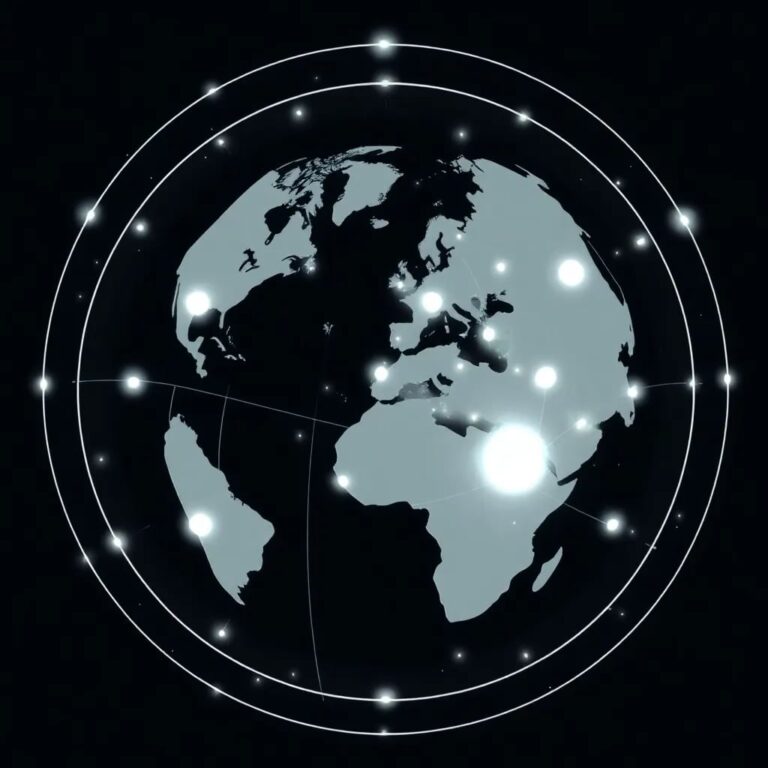 A dynamic, interactive holographic globe displaying real-time data streams and AI-driven insights, with pulsating nodes representing key AI impact areas around the world.