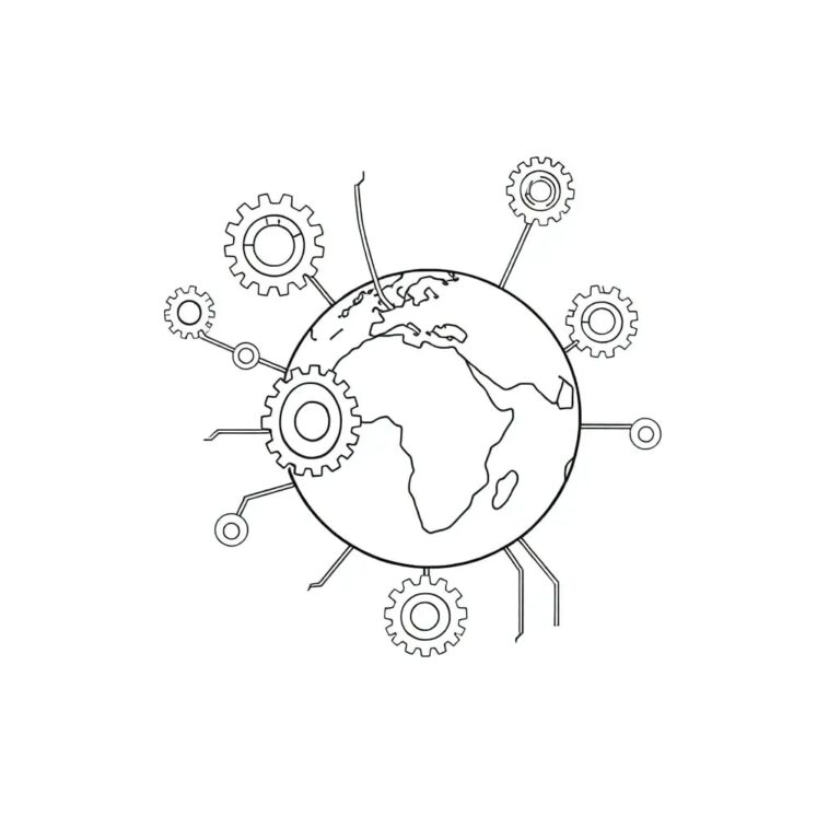 A globe with interconnected gears and circuits, where each gear represents a different country's employment laws, and the circuits pulse with AI-driven data flows.