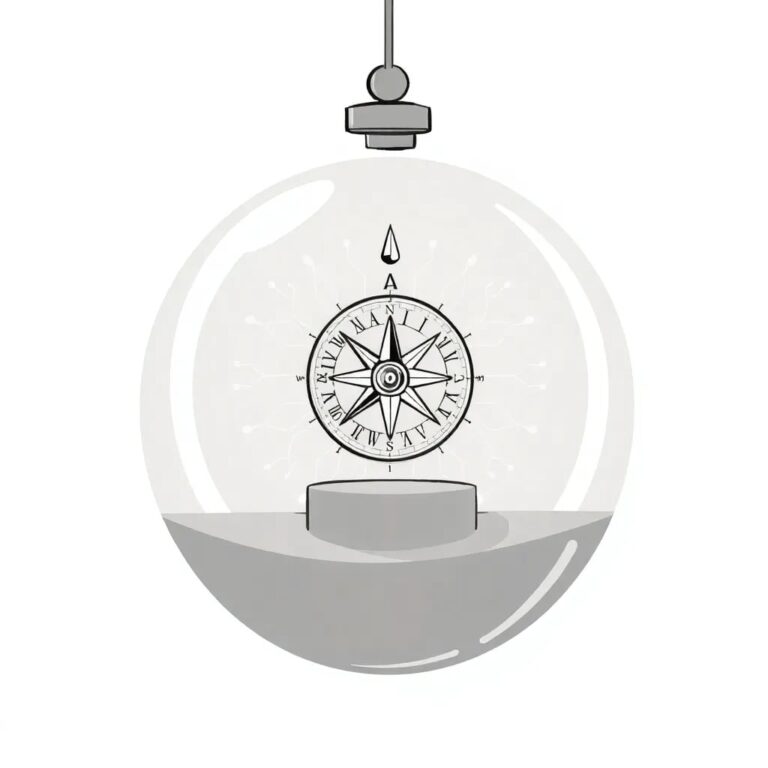 A glowing, transparent AI neural network model suspended in a glass orb, with a small, intricate compass needle floating within it, always pointing towards a digital representation of the North Star.