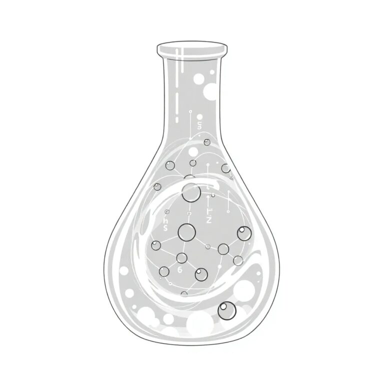 A futuristic, transparent lab flask filled with swirling, luminescent algorithms that morph into molecular structures.