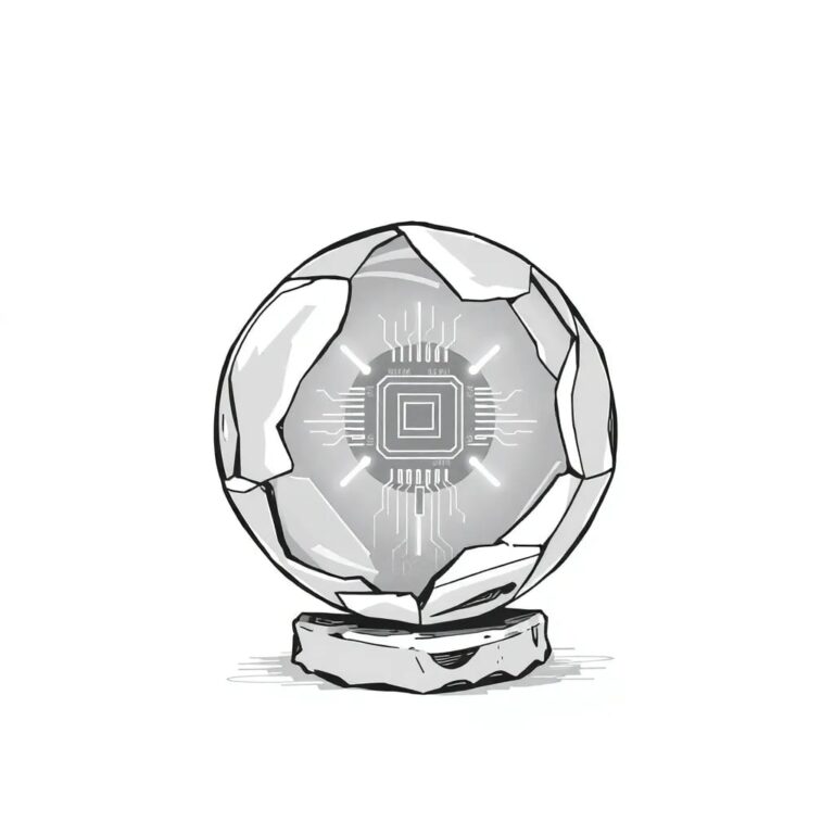 A shattered crystal orb with a glowing AI circuit board embedded within