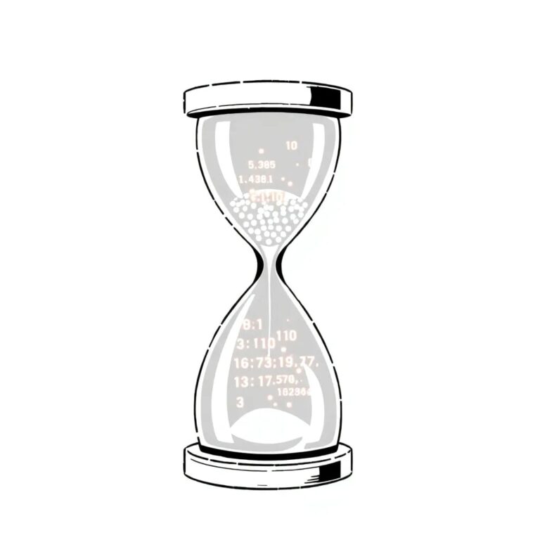 A digital hourglass filled with glowing, ever-changing algorithms