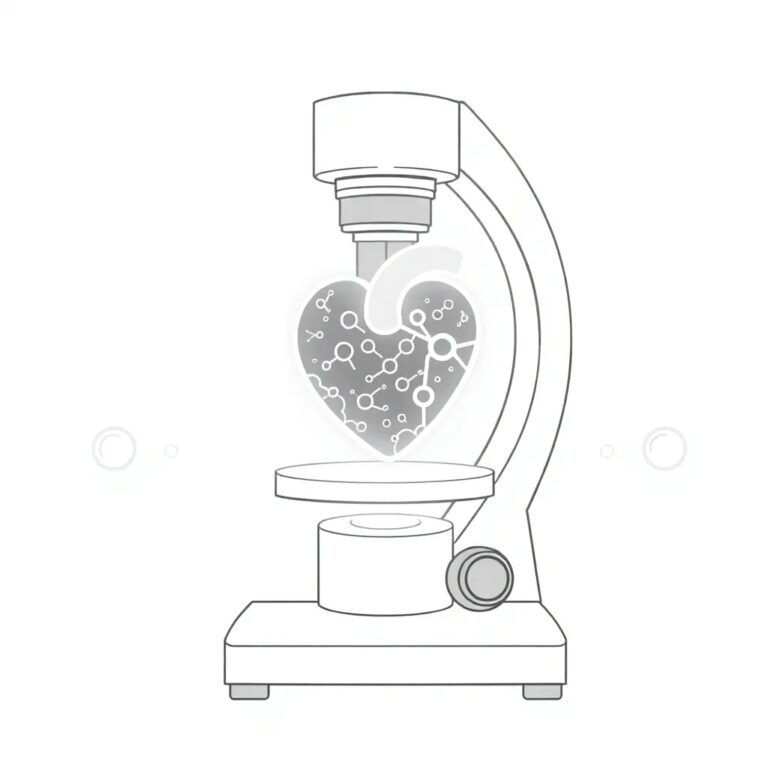 A digital microscope with a glowing, pulsating heart at its core, displaying a constantly shifting mosaic of skin cells and AI algorithms.