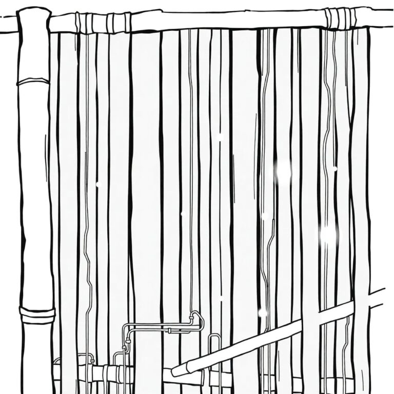 A traditional Vietnamese bamboo screen intricately woven with circuits and LED lights that display shifting patterns of data and ethical dilemmas.