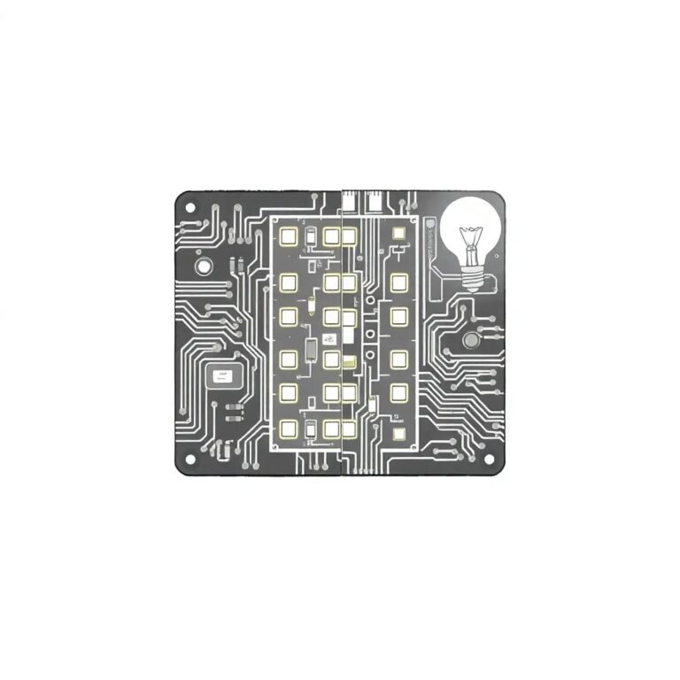 A split digital circuit board, with one half illuminated by advanced, cutting-edge LED lights and the other half dimly lit with outdated, flickering bulbs.