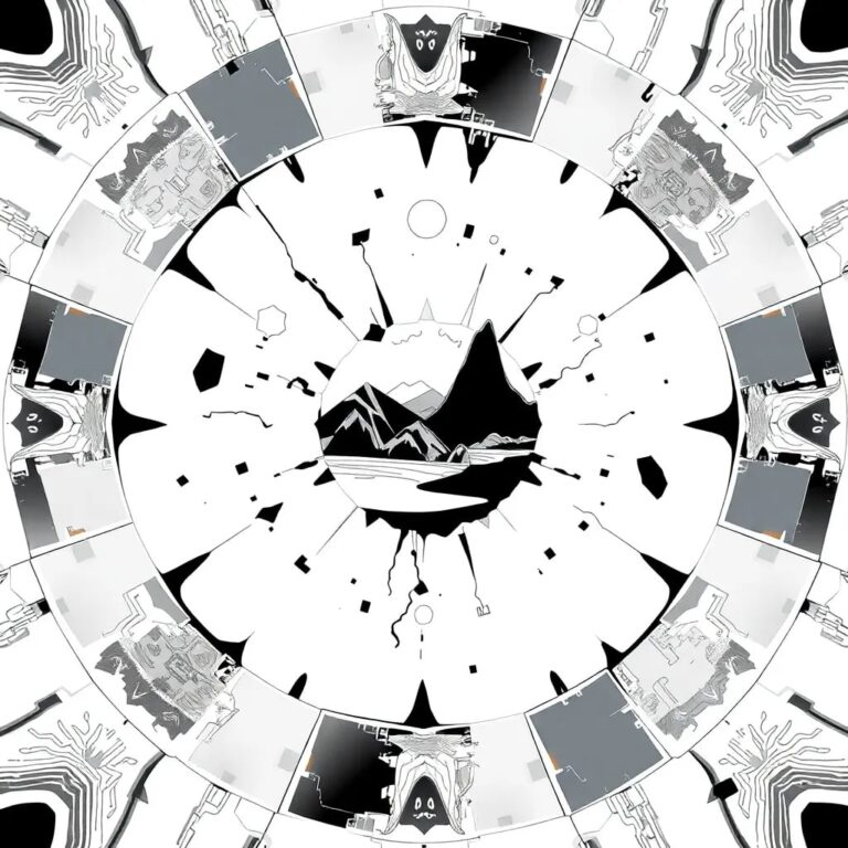 A shattered digital kaleidoscope with fragments of Southeast Asian landscapes and AI circuitry