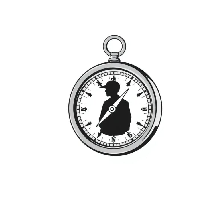 A vintage compass with a digital display and a human silhouette as the needle