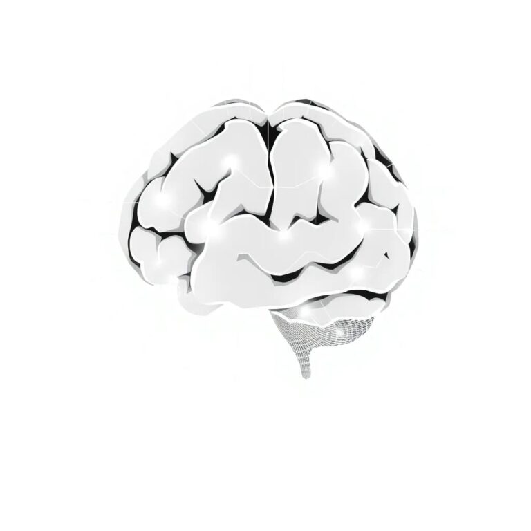 A futuristic, holographic AI brain with intertwined circuits of light representing evolving IP laws and trends.