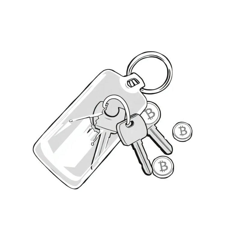 A shattered glass keychain with half of its keys replaced by digital tokens