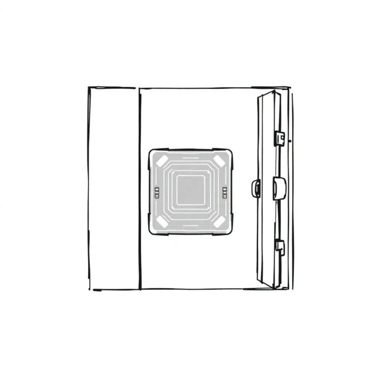 A high-tech, transparent AI chip embedded in a sleek, open door hinge