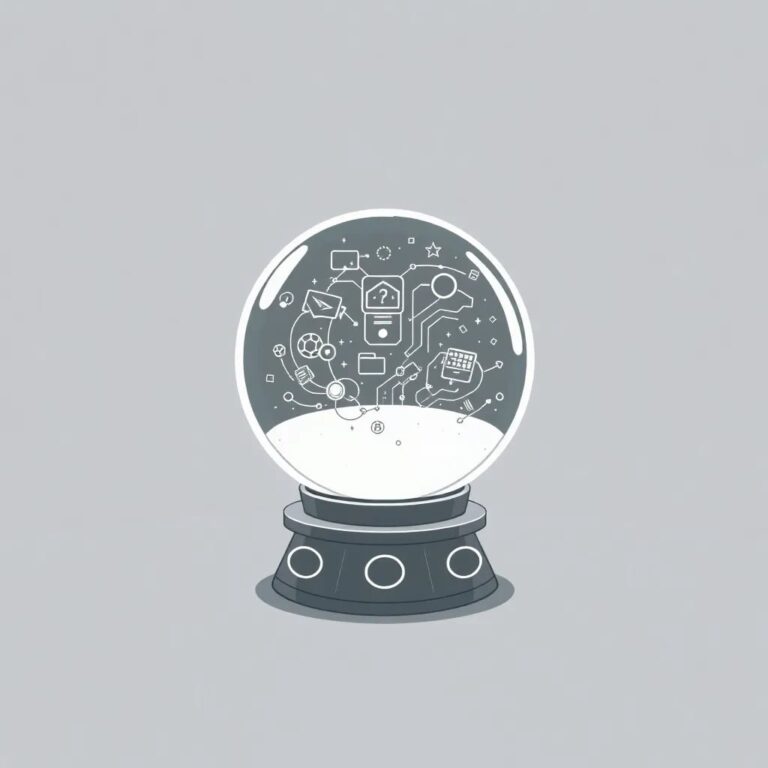 A crystal ball filled with swirling algorithms and data streams, resting on a futuristic, AI-controlled pedestal.