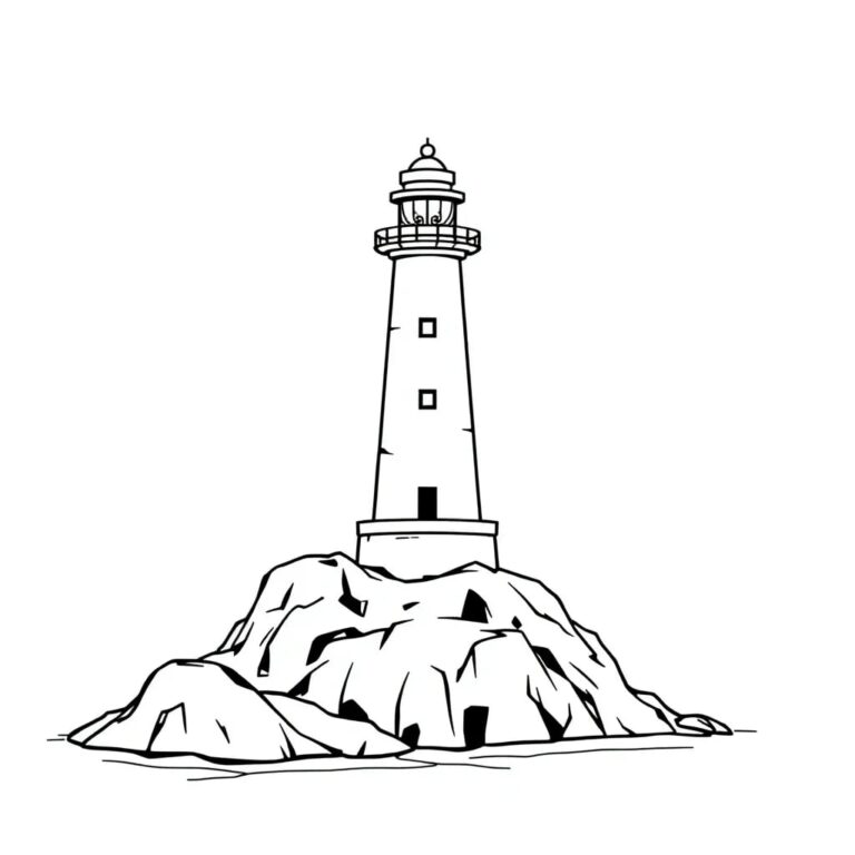 A futuristic lighthouse with a rotating beacon that projects a digital code pattern onto the surrounding landscape