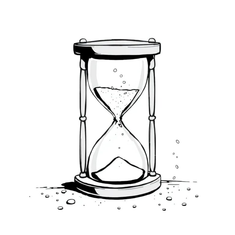 A shattered hourglass with digital sand particles