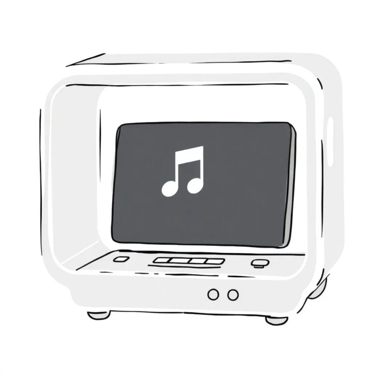 A translucent music box with a digital display screen inside, playing an ever-changing melody while a small, glowing AI chip rotates within it.
