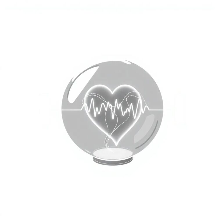 A transparent, intricately wired glass orb containing a pulsating, ethereal digital heartbeat, surrounded by a halo of softly glowing, interconnected circuits.