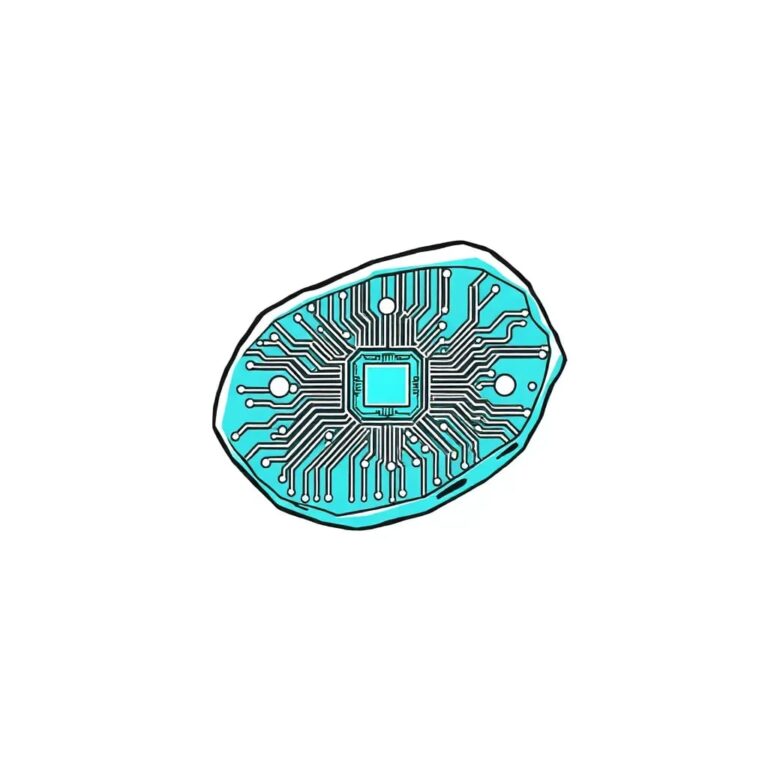 A futuristic, intricately designed AI circuit board embedded within a traditional New Mexico turquoise stone