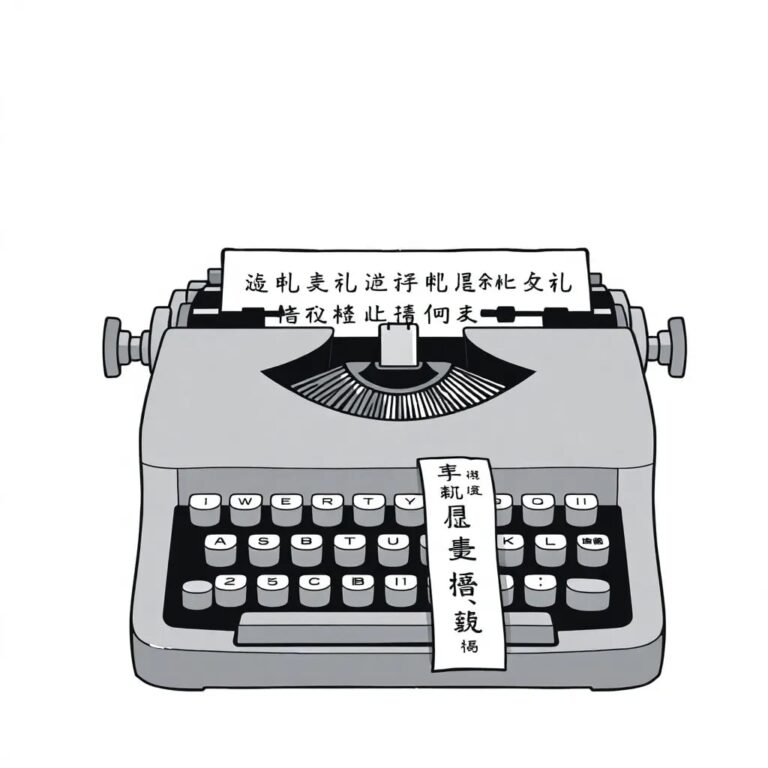 A vintage typewriter with a ribbon that displays a repeating pattern of identical phrases