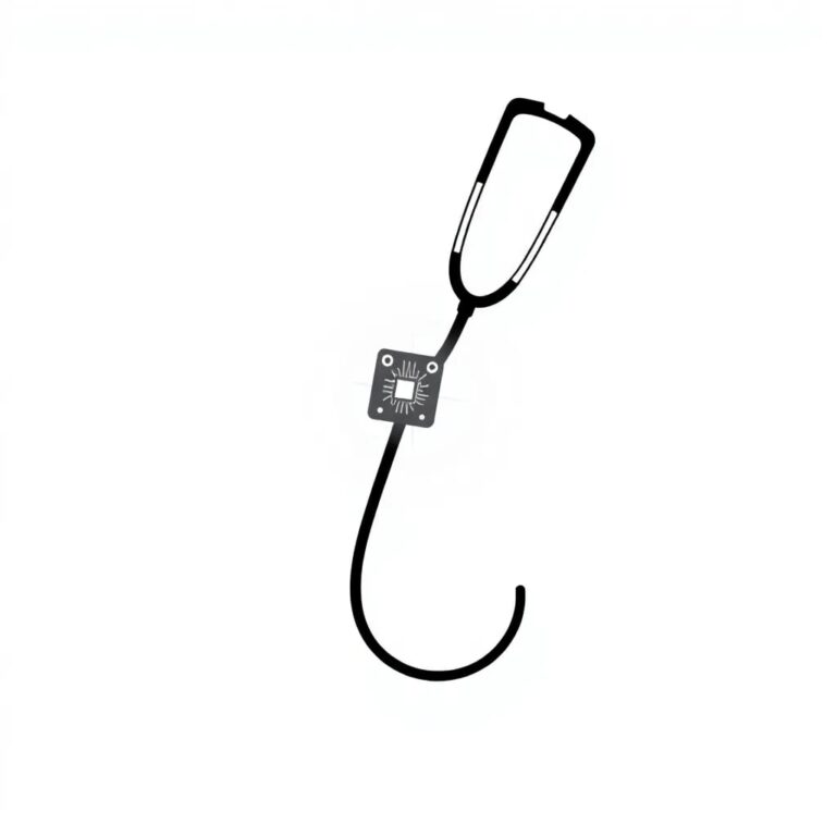 A stethoscope with a glowing AI circuit board integrated into its chest piece