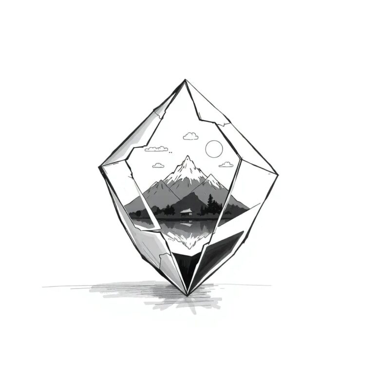 A shattered glass prism reflecting a digital landscape